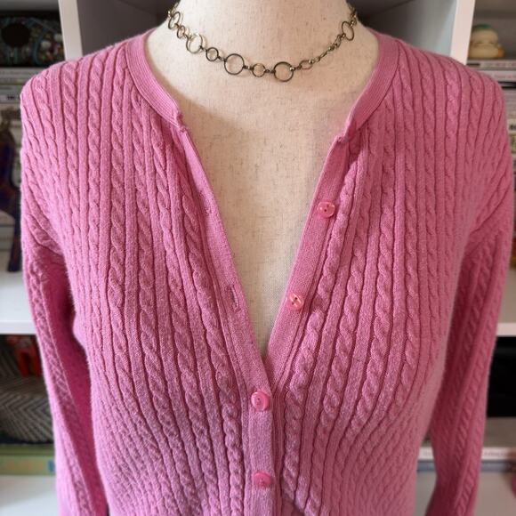 Vintage Old Navy Cable Knit 3/4 Length Sleeve cardigan sweater Wms Pink Sz L - Picture 4 of 11